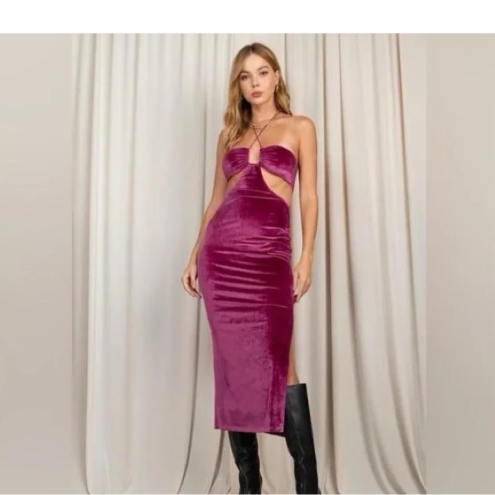 Et Clet Women’s Berry Velvet Purple midi dress
